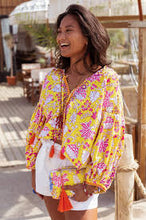 Afbeelding in Gallery-weergave laden, Place du Soleil Blouse Yellow Print Purple Embroidery