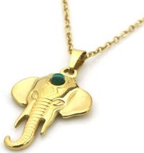 Afbeelding in Gallery-weergave laden, elegante goudkleurige ketting met een prachtige olifanten hanger. Het verfijnde ontwerp is versierd met een subtiele jadegroene siersteen dat zorgt voor een luxe en vrouwelijke uitstraling.