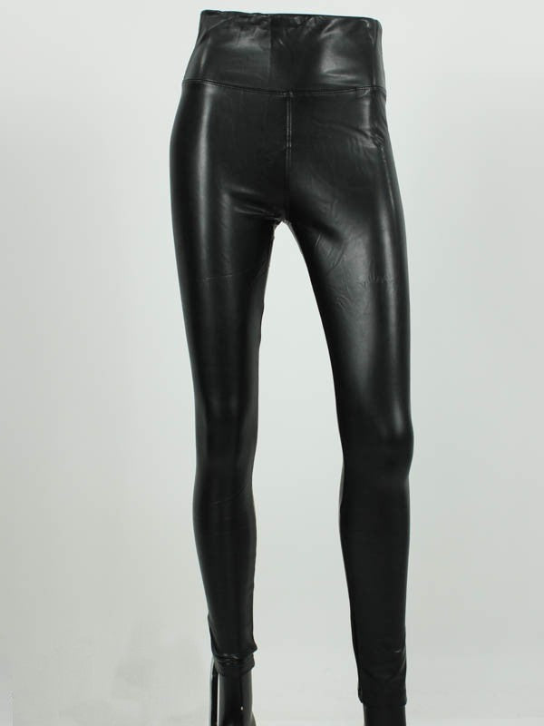 Leather look legging met fleece - Zwart