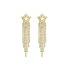 Afbeelding in Gallery-weergave laden, Oorbellen Sterre zijn lange elegante oorbellen met lange slierten afgezet met siersteentjes. Perfect voor feestelijke gelegenheden en voor wat glamour!