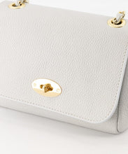 Afbeelding in Gallery-weergave laden, Grijze Tas, Lederen Tas Nina is een elegante crossbody tas met een kettinghengsel, met leer erdoorheen gevlochten voor een luxe uitstraling. Deze prachtige tas is vervaardigd van hoogwaardig leer en is voorzien van een unieke draaisluiting om de tas te sluiten. Deze tas is verkrijgbaar in verschillende kleuren.