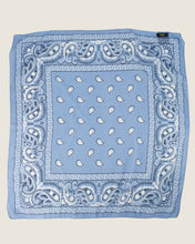 Load image into Gallery viewer, Blauwe Sjaal van Astrid Groot is een leuke sjaal met print. Een leuke accessoire om op verschillende manieren te dragen, om je nek, in het haar of aan een tas. Deze sjaal is in verschillende kleuren verkrijgbaar: Kelly Green, Geel, Jeansblauw, Fuchsia.