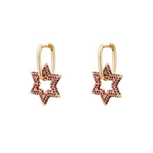 Afbeelding in Gallery-weergave laden, Oorbellen Shiny Star Zirkonia zijn verkrijgbaar in goud- en zilverkleurig, Goud/Fuchsia, Goud/Groen.