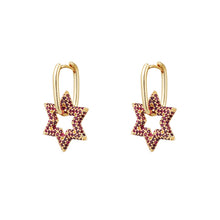 Afbeelding in Gallery-weergave laden, Oorbellen Shiny Star Zirkonia zijn verkrijgbaar in goud- en zilverkleurig, Goud/Fuchsia, Goud/Groen.