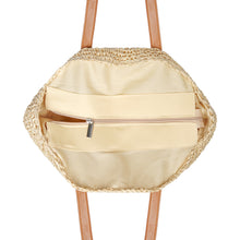 Afbeelding in Gallery-weergave laden, Beige strandtas met leren handvatten