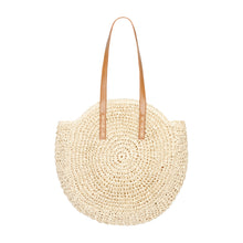 Afbeelding in Gallery-weergave laden, Beige strandtas met leren handvatten