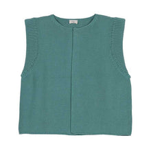 Load image into Gallery viewer, Groen Gilet LEGIGI heeft een gebreide moussesteek, is een recht model en valt op heuphoogte. Mouwloos gilet heeft een open ronde hals en een geribde afwerking. Dit leuke gilet is verkrijgbaar in verschillende kleuren: Vert (mosgroen), Ecru, Sahara (camel), Menthe (felgroen), Malabar (oudroze), Blanc (wit), Mint. Combineer het LEGIGI gilet met een t-shirt of blouse.