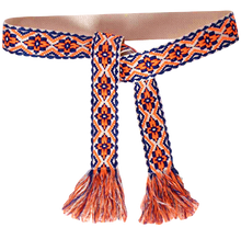 Afbeelding in Gallery-weergave laden, Oranje wikkelriem, supergaaf! De wikkelriem maakt je outfit helemaal compleet. Wikkelriem bohemian in stof is verkrijgbaar in verschillende dessins en kleuren: Oud lila, Lila, Bruin, Rood, Oranje, Beige-groen-roze. Leuk te combineren met een spijkerbroek, jurk of rok. Lengte is 160cm, breedte is 5cm.