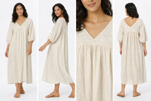 Afbeelding in Gallery-weergave laden, Jurk Maxi Wafelkatoen Paillet Beige
