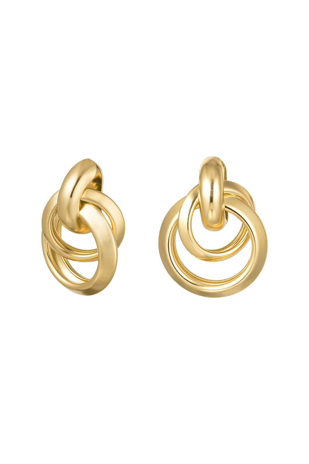 Gouden oorbellen in fantasie vorm, type oorstekers. Deze mooie oorbellen zijn van goudkleurig stainless steel. De afmeting van deze oorbellen is 2cm x 2cm.