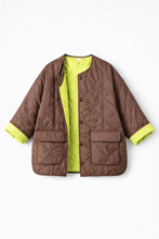 Afbeelding in Gallery-weergave laden, Jas Oversized Doorgestikt Bruin/Geel
