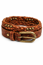 Load image into Gallery viewer, Lederen Riem Braided Cognac
