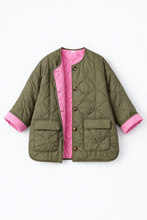 Afbeelding in Gallery-weergave laden, Jas Oversized Doorgestikt Khaki/Roze
