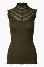 Load image into Gallery viewer, Rosemunde Benita Top Silk &amp; Lace Olive Night
