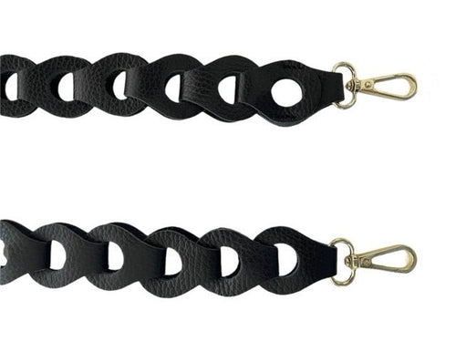 Zwarte Lederen Bagstrap Big, schouderband voor aan een tas. De band is ca. 4cm breed en is niet verstelbaar. De schouderband is in verschillende kleuren verkrijgbaar: Multicolor Groen-Roze-Oranje-Magenta, Wit-Beige-Goud metallic, Zwart mat.