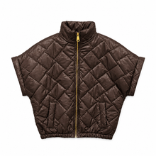 Afbeelding in Gallery-weergave laden, Bruine Bodywarmer Indy, kort model. Deze leuke bodywarmer heeft een opstaande kraag, steekzakken en een rits. Verkrijgbaar in verschillende kleuren.
