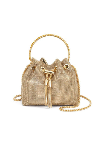 Kleine glitter gala tas met ring in elegante champagne kleur. Compact, stijlvol en perfect voor feestjes en speciale gelegenheden. Mooie glans en handig kettinkje.
