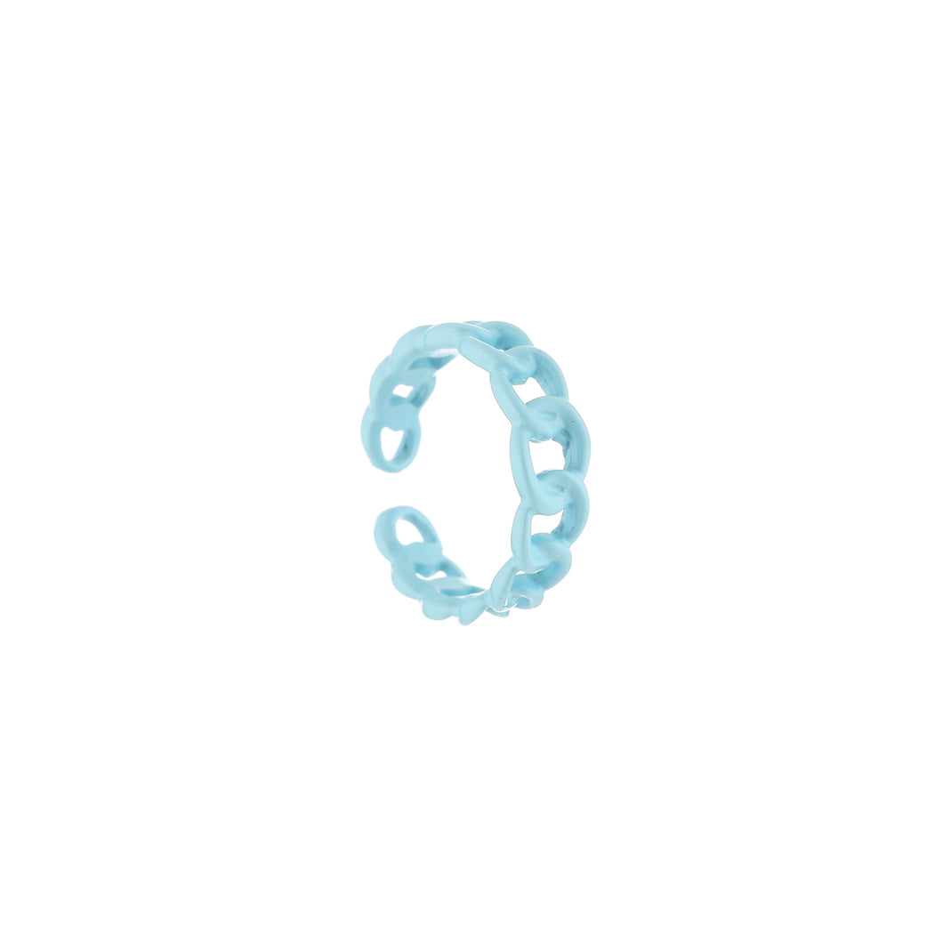 Blauwe Ring Schakel Color is een trendy ring, one size, past iedereen. Deze ring is in verschillende kleuren verkrijgbaar: Blauw, Wit, Paars, Roze.