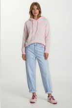 Afbeelding in Gallery-weergave laden, Roze Hoodie Trui Gestreept, in de vrolijke streep roze met mintgroen. Knitwear Trui met capuchon en lange mouwen. Superleuke trendy trui. Bestel nu!
