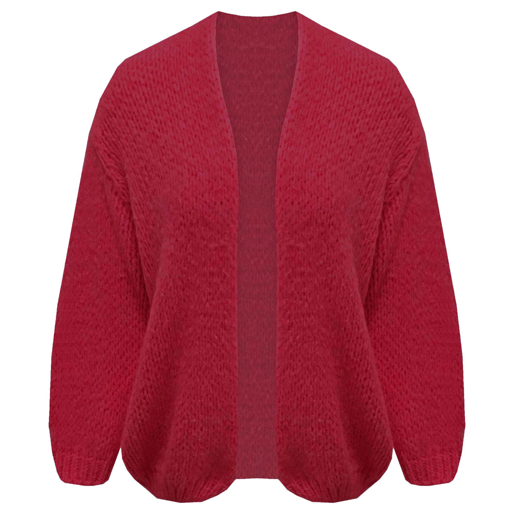 Bordeauxrood Vest, een oversized grofgebreid vest met pofmouwen. Vest is one size, maat S t/m XL en in verschillende kleuren. Vest kriebelt en pikt niet!