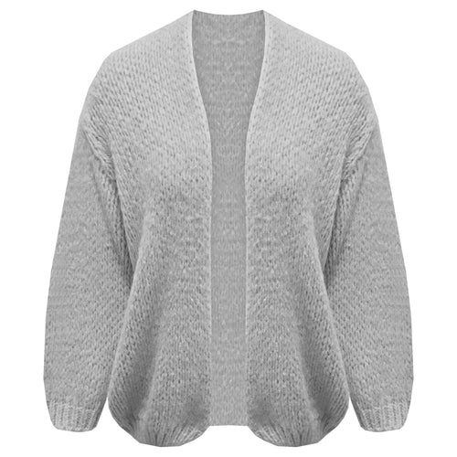 Lichtgrijs Vest, een oversized grofgebreid vest met pofmouwen. Vest is one size, maat S t/m XL en in verschillende kleuren. Vest kriebelt en pikt niet!