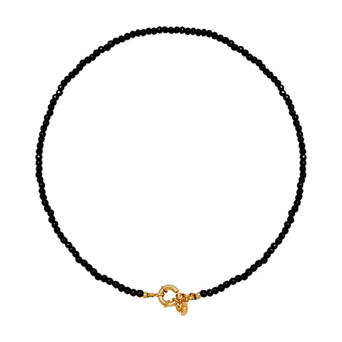 Ketting Brooke met kleine beads en slotje om bedels aan te hangen. Deze ketting is in verschillende kleuren verkrijgbaar: zwart en bruin gemêleerd. Lengte van de ketting is 45cm, in goudkleurig.