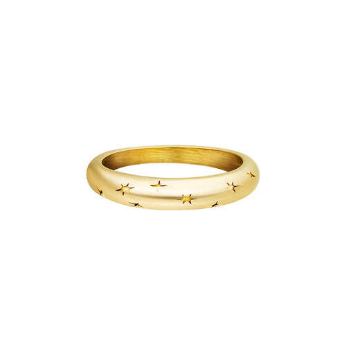 Ring Little Stars is een stijlvolle en elegante ring en is verkrijgbaar in verschillende ringmaten. Goudkleurig in stainless steel.