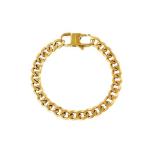 Load image into Gallery viewer, Armband Chain Nora heeft een mooie schakel met een grote sluiting. In goudkleurig stainless steel.
