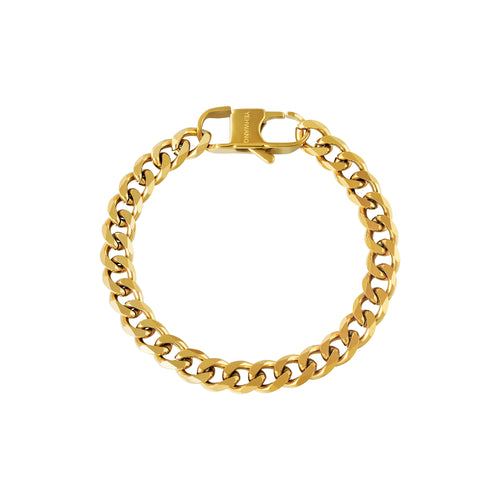 Armband Chain Nora heeft een mooie schakel met een grote sluiting. In goudkleurig stainless steel.