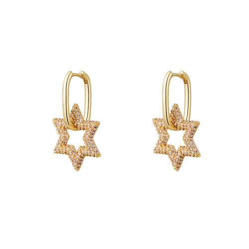 Oorbellen Shiny Star Zirkonia zijn verkrijgbaar in goud- en zilverkleurig, Goud/Fuchsia, Goud/Groen.