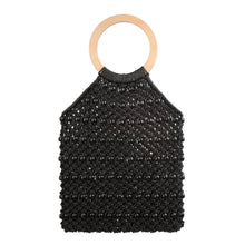 Load image into Gallery viewer, Zwarte kralen tas, handgemaakte tas met kralen en een rond handvat.
