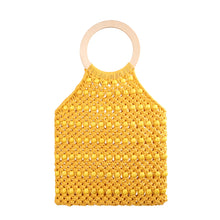 Load image into Gallery viewer, Gele kralen tas, handgemaakte tas met kralen en een rond handvat.
