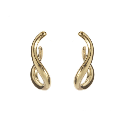 Goudkleurige Oorbellen Swing by Jam zijn mooie stijlvolle oorbellen van stainless steel, type oorstekers in gedraaide vorm. De afmeting van deze oorbel is 2cm x 2cm.