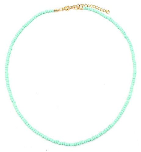 Kralen Ketting Mint, met deze ketting voeg je kleur toe aan je outfit. Ketting heeft kleine kraaltjes, een lengte van 47cm en is te verlengen met een kettinkje. Ketting is verkrijgbaar in verschillende kleuren: Turquoise, Roze, Geel, Zacht Roze, Paars, Oranje, Koraal, Groen, Mint, Wit, Zwart, Multicolor.