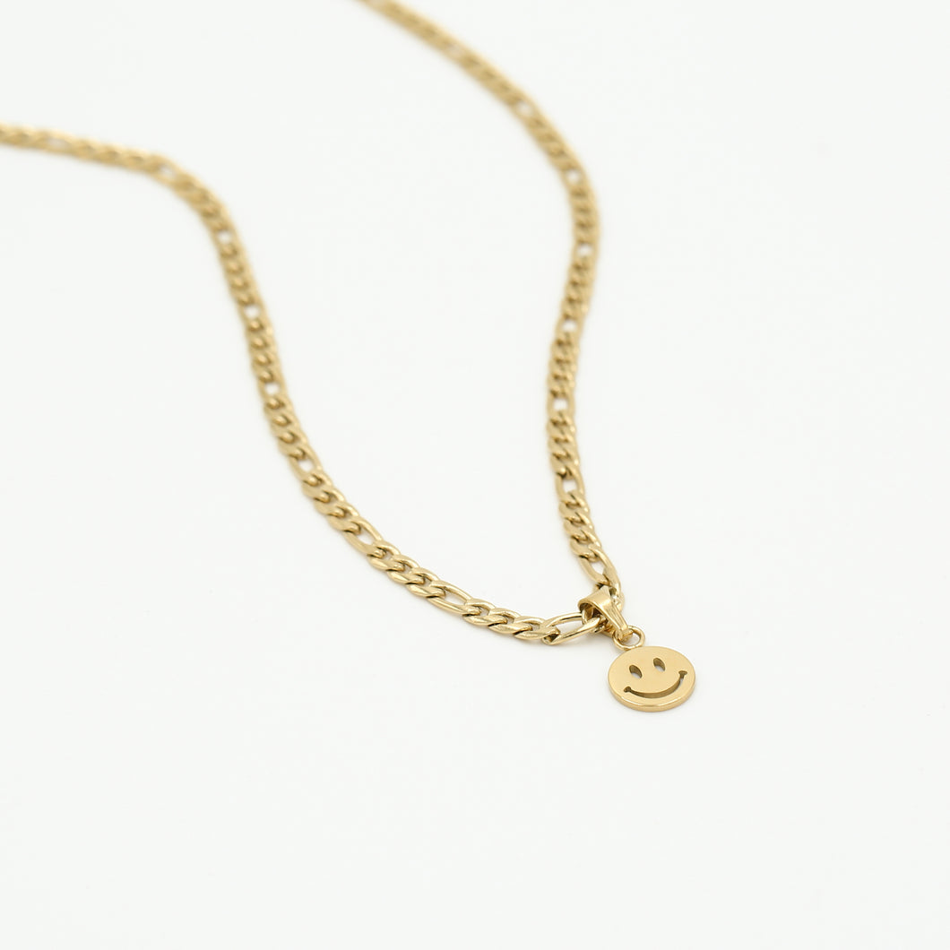 Goudkleurige ketting Schakel Smiley met leuke schakel is een subtiele ketting, met een smiley als hanger. De lengte van de ketting is 40cm en verkrijgbaar in goud- en zilverkleurig stainless steel.