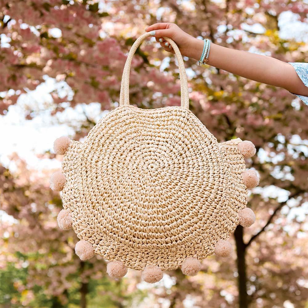 Strandtas Pompons beige