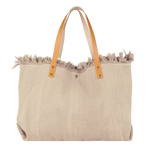 Tas Daily Beige met franjes en leren handvatten