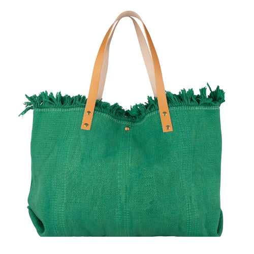 Tas Daily Groen met franjes en leren handvatten