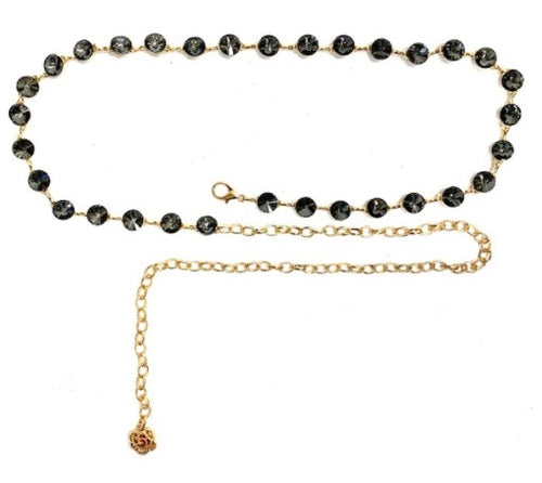 Riem met Glaskralen Goud wordt om de middel gedragen. De chainbelt is één maat, lengte is 120cm en verstelbaar Verkrijgbaar in goud en zilver. 