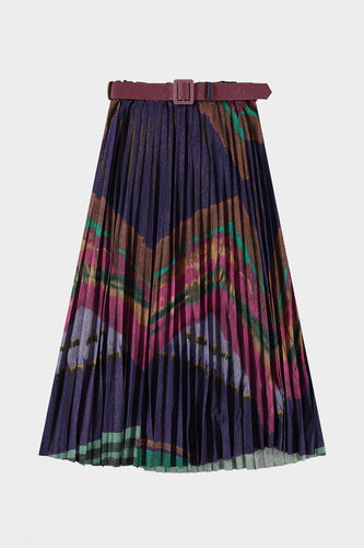 Rok met plooi Lurex is een soepel vallende wijde plissé rok met een mooi patroon in multicolor. Combineer deze mooie rok met een paarse effen kleur top. Deze rok is verkrijgbaar in verschillende kleuren: Paars, Groen, Beige.  Rok is one size, draagbaar tot maat 40