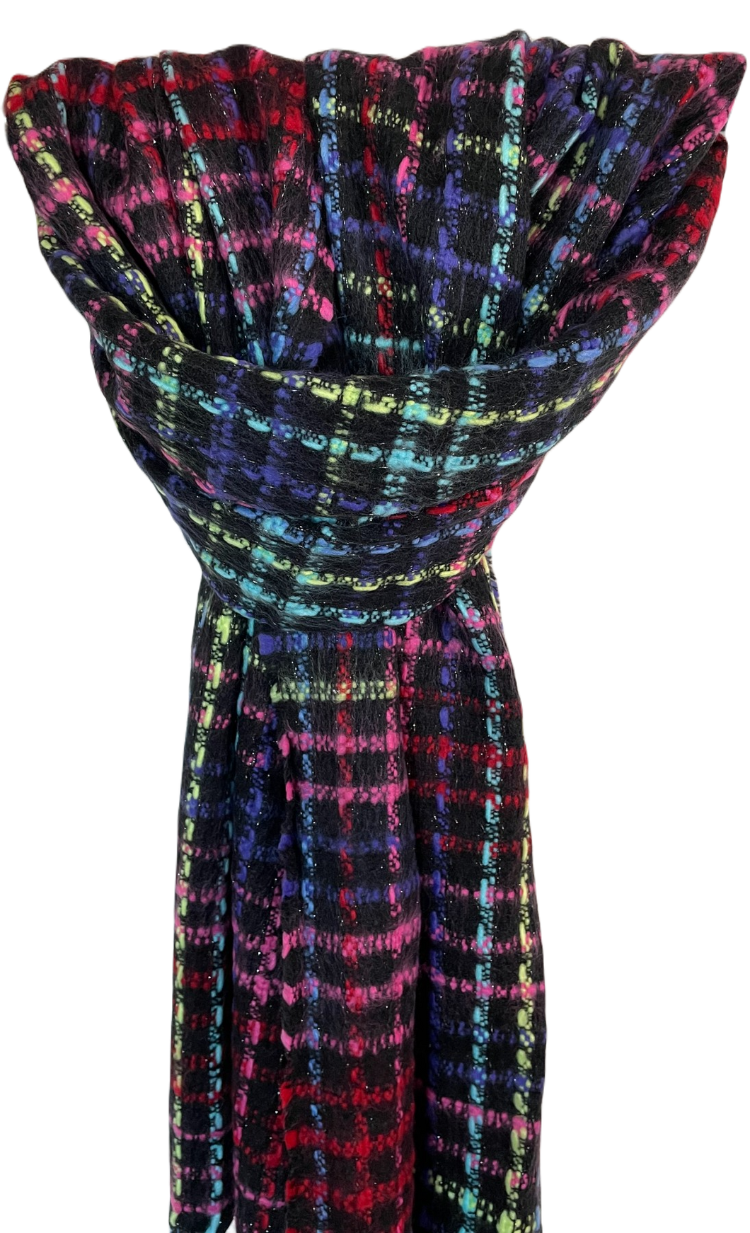 Sjaal Multicolor Zwart is een warme sjaal met franjes. Deze sjaal is verkrijgbaar in verschillende kleuren: multicolor wit, multicolor zwart.