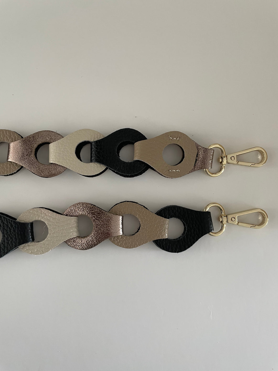 Lederen Bagstrap Big Taupe-Zwart-Beige-Bronsmetallic